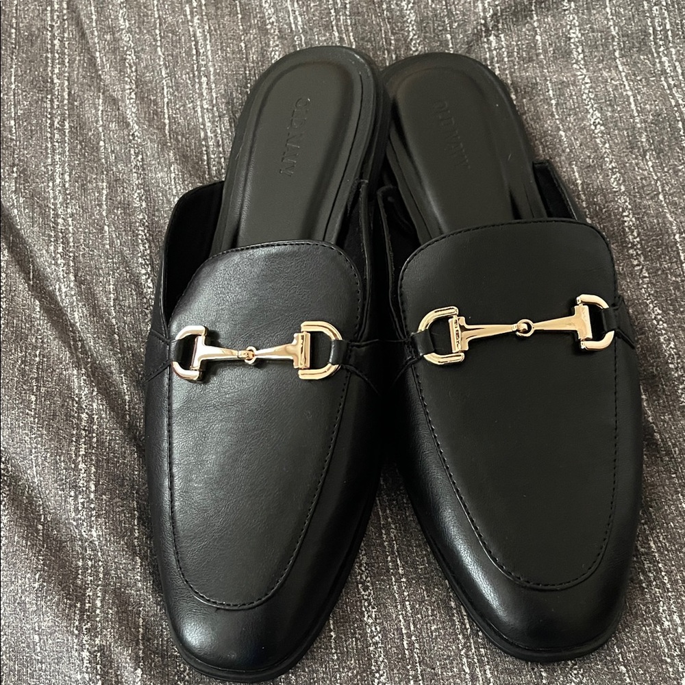 Old Navy Black Loafers with Gold Buckle